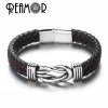 Bracelets REAMOR Luxury Men Genuine Leather Silk Braided Bracelets Male Jewelry 316L Stainless Steel Knot Cuff Wristband Women Bangles