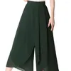 Women's Pants High Waist Chiffon Double Layers Split Hem Wide Leg For Women Skirt Mid-calf Length Loose