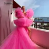 Pink Prom Dresses Deep V Neck High Low Special Ocn Fashion Gowns Backless Sexy Pageant Dress Tiered Tulle Long Prom Gown 240124