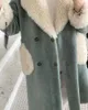 Damskie okopy płaszcze jesienne zima lambowola długa lapowa kurtka kieszonkowa prosta patchwork łupkowy szary cienki temperament