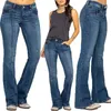 Damenjeans, Damenhose, Retro-Waschung, ausgestellter Saum mit mittlerer Taille, schmale Passform, farbechtes Design für Damen in voller Länge, lang