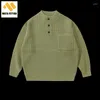 Kurtki polowe jesienne zima japońskie retro pół otwarty kołnierz stałym kolorem moda swobodna pullover zagęszczony sweter męski