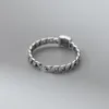 Cluster Ringe 925 Silber Ring für Frauen Mädchen Kette Schwarz Quadrat Achat Stein Retro Party Anillos Feine Schmuck Geschenk Einstellbare Zubehör