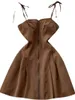 Vestidos casuais vintage estilo francês mulheres cinta vestido elegante lace-up cintura alta zíperes a-line vestido sexy sólido backless feminino deslizamento