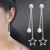 Stud Earrings OMHXZJ Wholesale Jewelry Sweet Fashion Joker For Woman Gift Pentagram Pearl 925 Sterling Silver Long Tassel YS270