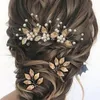 Hair Clips 6pcs Leaf Shaped Hairpin Wedding Accessories Pearl Floral Clip Fashion Bride Tiaras U-shaped Headpiece Marrige Jewelry