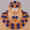 Halskette Ohrringe Set Blaugrün Grün Orange Nigerianische Hochzeit Afrikanische Perlen Schmuck Kristall