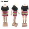cm.yayaプラスサイズ女性フローラルヒョウストライプミディスカートスーツのミニブラウストップシックマッチセットセット240125