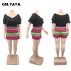 CM.YAYA-falda Midi a rayas de leopardo y flores para mujer, traje de talla grande para verano, miniblusa de calle, conjunto elegante a juego, trajes 240125