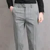 Mäns kostymer Summer Thin Striped Suit Pants Men Slim Gray Black Dress Business Formal Trousers For Male 2024 Korea Style Clothing