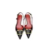 2024 New Designer Pointed Toe Stiletto Sandals Female Hollow Metal V-buckle Baotou Leather High-heeled Shoes 6cm 8cm 10cm