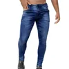 Calças de brim masculinas magro estiramento denim calças masculinas botão de emagrecimento cintura baixa sólida calças bolsos laterais dos homens ropa hombre