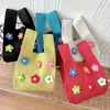 Evening Bags Dopamine Cute Colorful Little Flower Knitted Shoulder Handbag Korean Version All-in-one Large Capacity Tote Wrist Bag