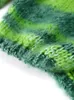 Femmes vert rayé Crochet tricoté Cardigan décontracté ample lanterne manches surdimensionné pull automne mode Chic dames Streetwear 240122