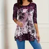 Damesblouses Lentetops Ronde hals Lovertjes Lange mouwen Losvallend patchwork T-shirt met onregelmatige zoom