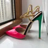 Sandaler Rose Pink Women Pointy Toe Backless High Heel Shoes Summer Ankle Strap Sexig stilettopumpar 8cm 10 cm 12 cm