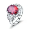 Med sidogenar Seanlov ringar Red Champange Rhinestone Round Rhodium Color Engagement Women Fine Jewelry Wedding Ring Top Quality Friend