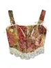 Tanques femininos Mulheres Peônia Floral Espartilho Tops Bustier Lace Trim Cross Tie-Up Renaissance Vintage Court Vestido Sling Tank