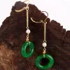 Boucles d'oreilles pendantes en Jade vert naturel, chaîne 18KGP, cadeau MS, accessoires de mariage, Thanksgiving, porte-bonheur, Halloween, magnifique