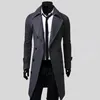 Outono inverno longo trench coat duplo breasted cor sólida comprimento médio à prova de vento grosso britânico fino jaqueta gabardina hombre 240124