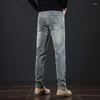 Mäns jeans 2024 High End Retro Luxury Fashion Slim Fit Water Wash Elastic Straight Leg Casual Long Pants