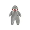 0-24m född Baby Boys Girls Shark Lång ärm Romper Hooded PlaySuit Spring Autumn Baby Kids Outfits Costume 240122