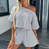 Party Dresses Women Off Shoulder Top Elastic midjeshorts Set Loose Streetwear Summer Solid Lady Pullover och Two Piece Suit