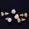 8MM Gold Color Small Round Stud Earring AAAA Cubic Zircon Screw Back Men Fashion Hip Hop Jewelry 240118