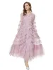 Robe longue extravagante pour femmes, boîte de nuit, haute qualité, mode violet, Beige, rose, maille, jolie fête, Chic, à volants, pour femme