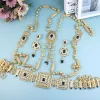 セットSunspicems Chic Algeria Morocco Bride Jewelry Sets Gold Color Caftanベルトショルダーチェーンボディジュエリーアラビアスクエアイヤリング