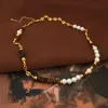 Bracelets Tiger eye stone real pearl beaded necklace stainless steel necklaces for women minimalist elegant vintage winter Maillard style