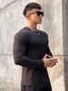 Ginásio de fitness camiseta dos homens casual manga longa camisa magro masculino musculação camisetas topos correndo esportes secagem rápida roupas treinamento 240123