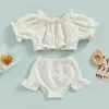 Vêtements d'été pour bébés filles, 2 pièces, vêtements en lin à volants, costume décontracté à manches courtes bouffantes, hauts et shorts pour enfants de 0 à 4 ans