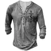 Jésus Croix Style Hommes Henley Chemise Bouton T-shirts Printemps Automne Imitation Coton VCol À Manches Longues Rue Tops Hommes Vêtements 240119