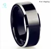 Banden 8mm heren trouwring Tungsten Ring Black gepolijste Sliver afgeschuinde ring verlovingsring gratis verzending