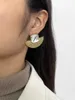 Studörhängen Peri'sbox 316L Rostfritt stål Guldpläterad texturfläkt Form Stor Crystal for Women Statement Gem Stone Ear Studs