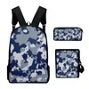 Ryggsäck Hip Hop Novel Camouflage 3D Print 3st/Set Elevens skolväskor Laptop Daypack Lutande axelväska Pencilfodral