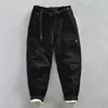 Autumn Winter Men's Cargo Velvet Pants Loose Belt Comfortable Soft Cotton Multi Pockets Retro Street Trousers AZ381 240122