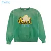 Saint Michael Angel Raglan Sleep Crack Wash Green Round Neck Hoodie Mudo