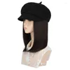 Berets Women Octagonal Hat With Attached Short Straight Hair Detachable Natural And Soft Cap For Female