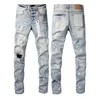 Purple Jeans Men Women Designer Fashion Style Personality Distress Ripped Bike Black and Blue Mixed High Street Patchwork Hip Hop Graffiti Pantspsxsjsw