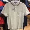 Verão novo tommy color block polo camisa moda fino ajuste negócios casual pescoço manga curta paul camiseta