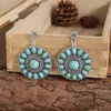 Stud Earrings 2024 Wholesale Retro Bohemian Turquoise European And American Exaggerated Ethnic Style Carved Lace Jewelry For Women