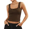 Tanques femininos DZ-DZ Mulheres Y2K Square Neck Lace Patchwork Crop Tank Top Bonito Slim Fit Rib Knit Sem Mangas Guarnição Saindo Cami Camisa