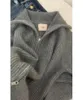 Kvinnors tröjor tröja kappa grå dubbel blixtlås lapel sammet höst och vinter varmt löst mode inner cardigan kort avslappnad all-match