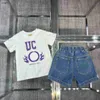 Brand kids tracksuits high quality Summer T-shirt set Size 100-160 baby Short sleeve and Embroidered logo denim shorts Jan20