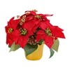 Decorative Flowers Artificial Poinsettia Plant Potted Red Flower For Festival Indoor Table Centerpiece Garden Tabletop