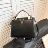 Cross Body 2024 New Lychee Vee Inlaid Gold Edge Tote Bag Light Luxury Handbag Sling One Shoulder Crossbody Large Capacity Women's