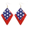 Orecchini pendenti con bandiera americana glitterata barra quadrata tonda goccia in pelle per donna