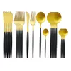 24st Black Gold Matte Middagsbidragsset Set rostfritt stål Tabeller Set Home Knife Fork Spoon Flatware Diskmaskin Safe262m